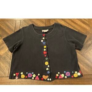 Bechamel Womens Cardigan Size L Black Button Embellished Short Sleeve Cotton